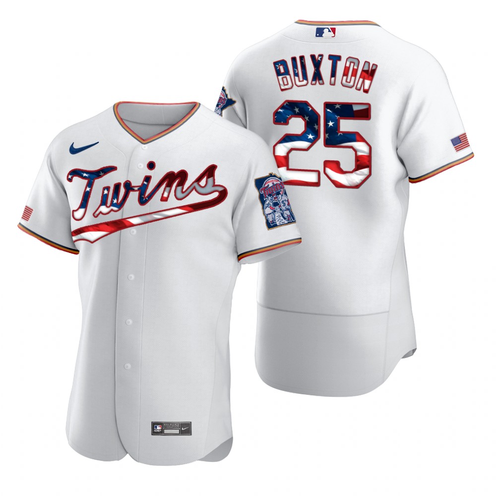 Minnesota Twins #25 Byron Buxton Men Nike White Fluttering USA Flag Limited Edition Authentic MLB Jersey